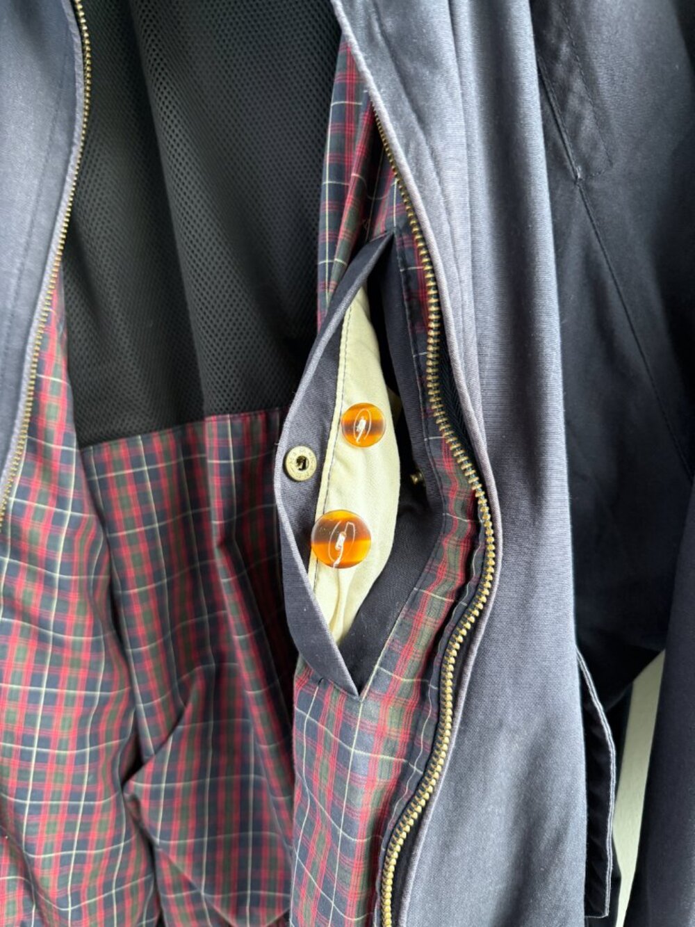 Gant Harrington Jacket Navy Cotton Tartan Plaid Lined Vintage 90s Bomber XL - Picture 7 of 10